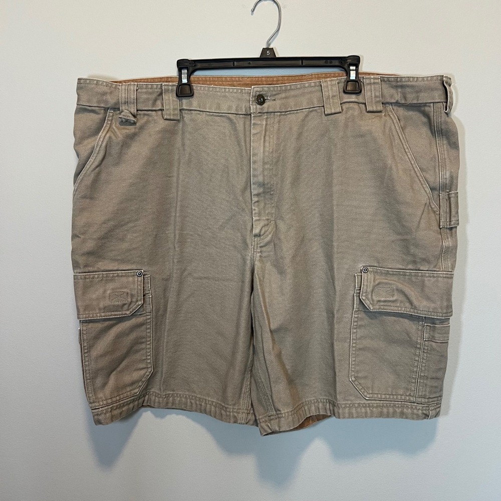 Duluth Trading Co Men 48 Khaki Fire Hose Cotton Canvas Cargo Work Shorts Tan